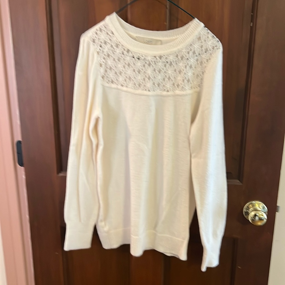 LOFT white floral lace sweater XS